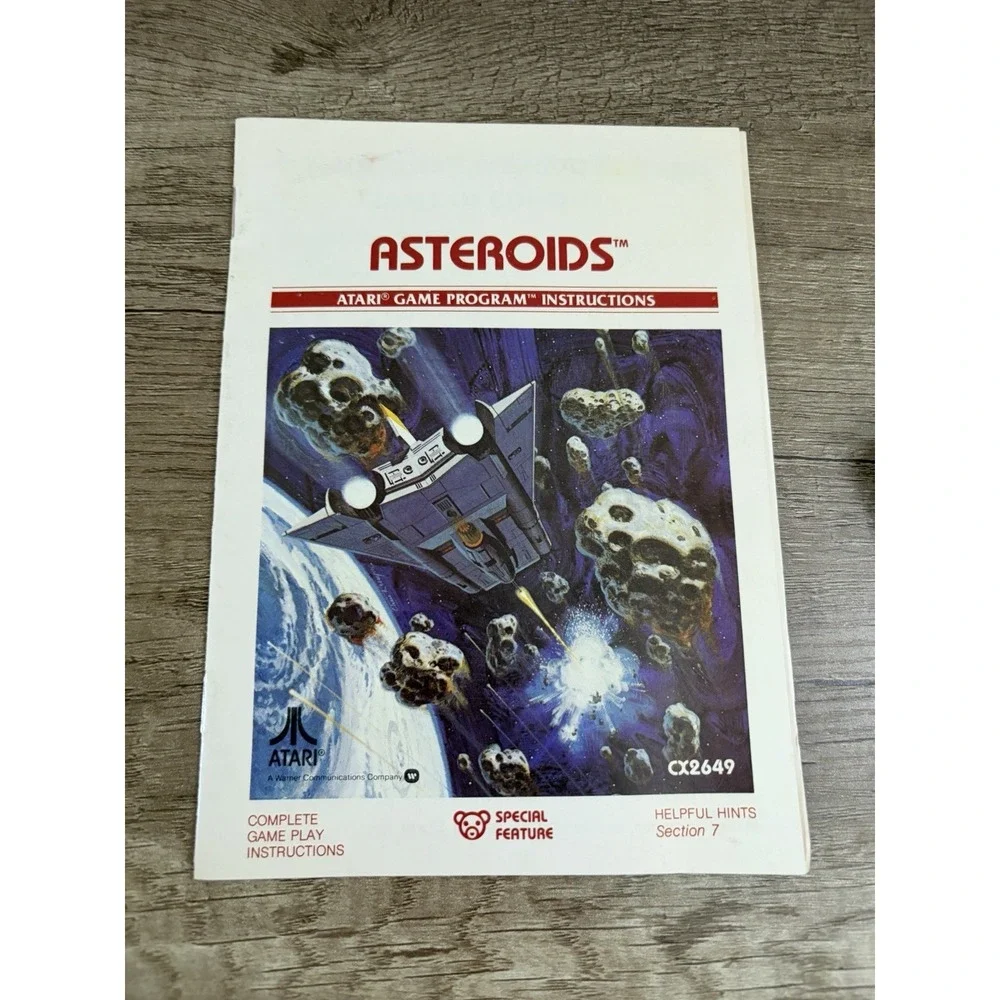 Asteroids (Atari 2600, 1981) Video Game Cartridge and Manual Instruction Booklet